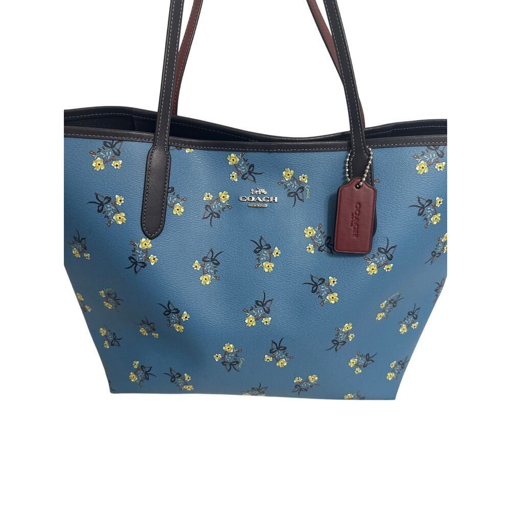 Coach City Tote Blue Multi Floral Bow Print w/ Matching Slim Wallet Set - Picture 3 of 12